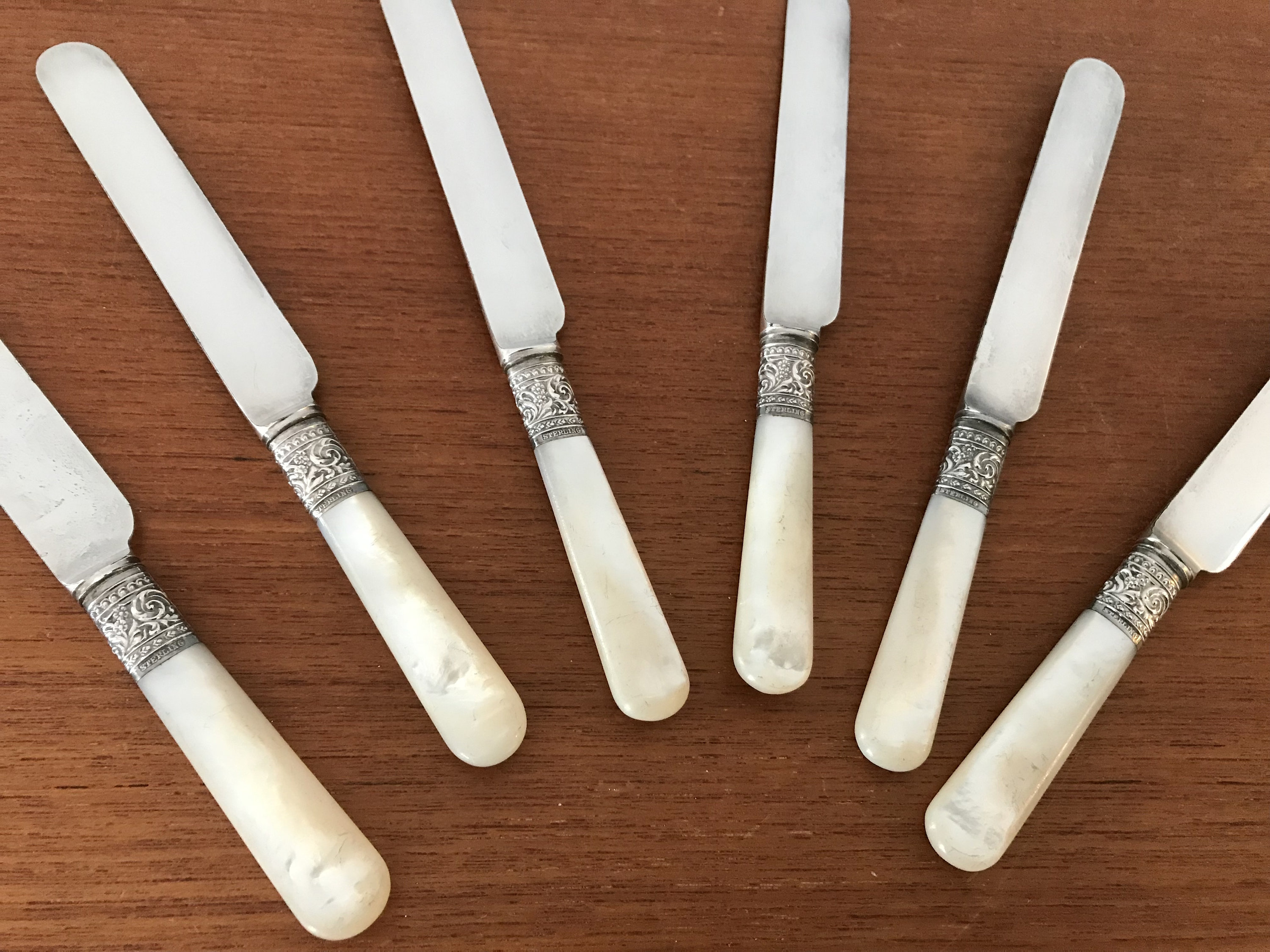 1847 Rogers Bros Mother of Pearl & Sterling Luncheon Knives