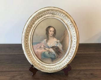 Victorian Lithograph Portrait: Lady Caroline Paget, Oval Painted Frame
