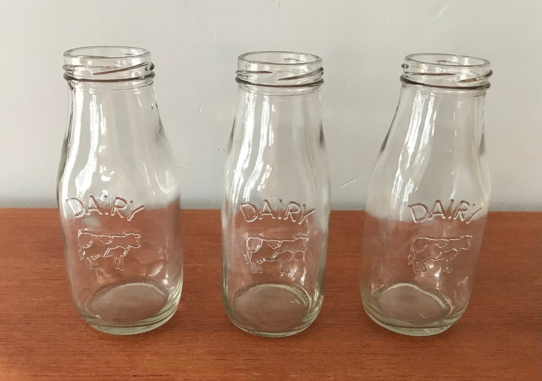 Vintage Dairy Cow Glass Cream Bottle, Mini Milk Bottle, Vintage 1960s