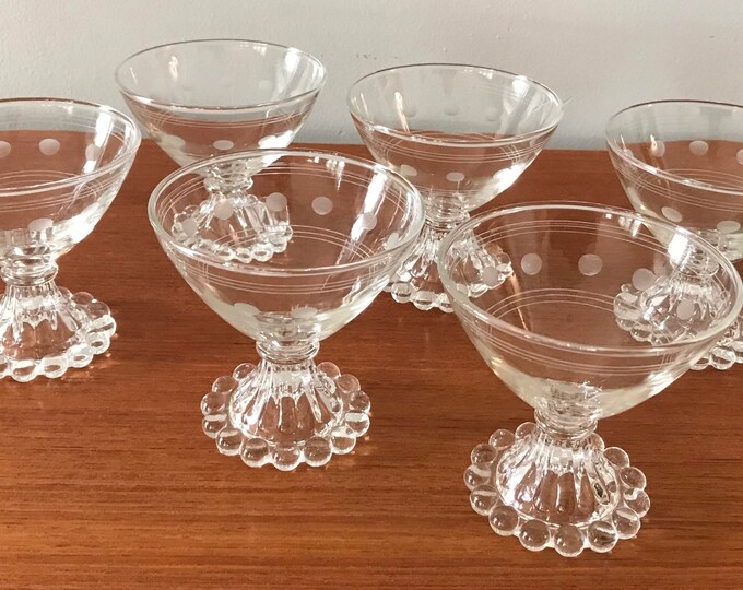 Vintage Candlewick Boopee Dot & Lines Sherbet or Champagne Glasses, Set