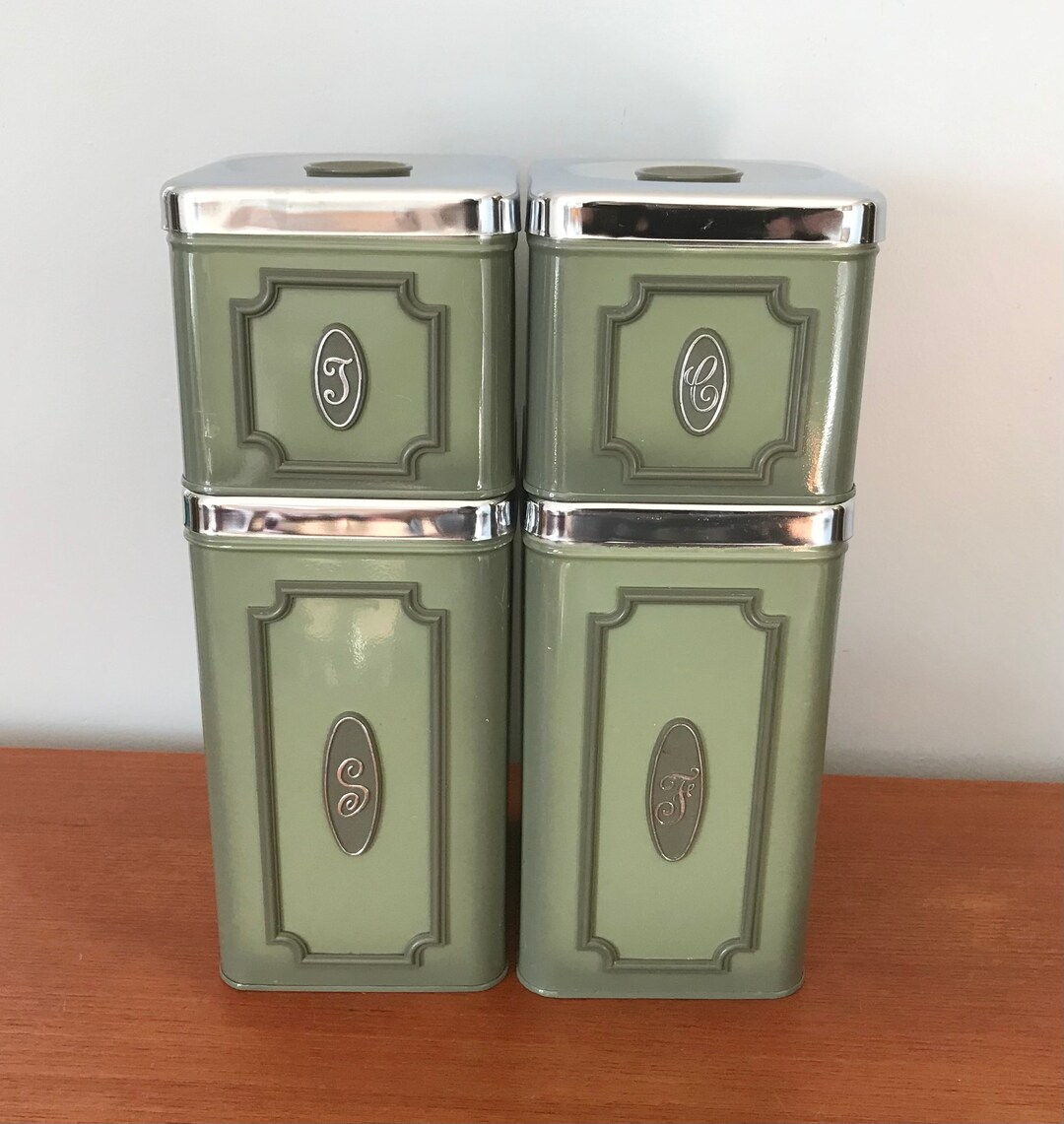 Vintage Olive Green Metal Canister Set Set of 4 Canisters Etsy