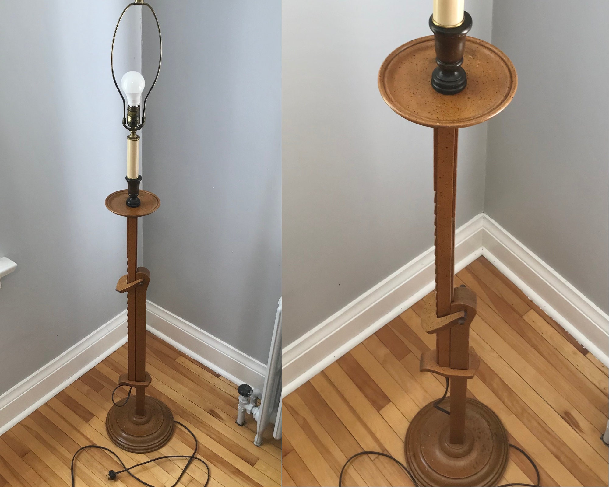 Vintage Frederick Cooper Adjustable Ratchet Wood Floor Lamp