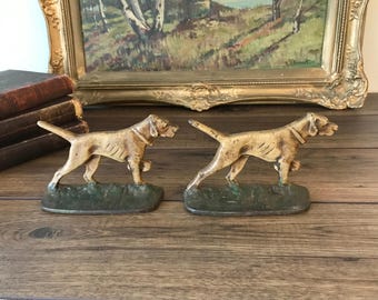 Pair Of Antique Cast Iron Hunting Labrador Retriever Bookends