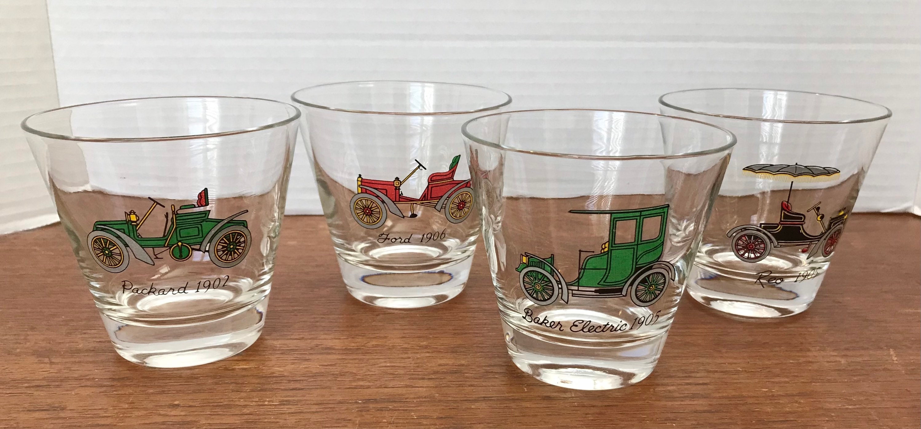 Antique Auto Themed Beer Glasses Thumbprint Pedestal Glasses Set