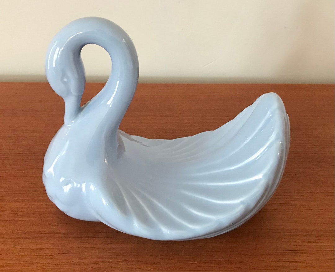 1980s Blue Ceramic Swan Towel Holder, Andre Richard Design, Vintage