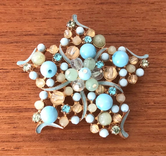 Costume jewellery brooch blue - Gem