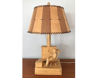 Lamp Finial Vintage Wooden Carving of a Man Dark Brown Classic Style 14U 