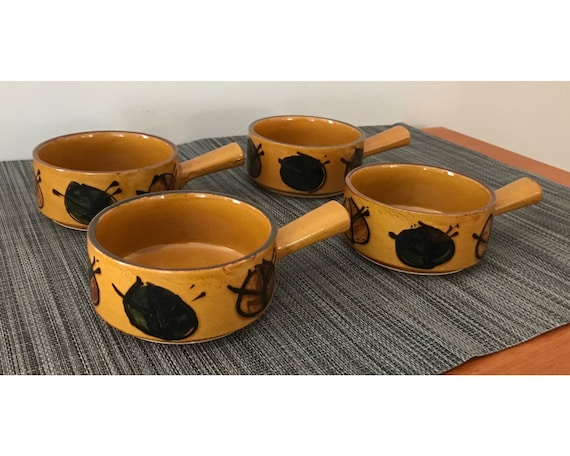 Set of 4 Vintage Ceramic Soup Serving Bowls, Golden Brown Glaze With  Graphic Leaves Design, Stackable Bowls, Made in Japan -  Israel