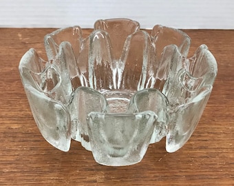 Scandinavian Humppila Ice Glass Textured Bowl, Vintage 1970’s, Made In Finland