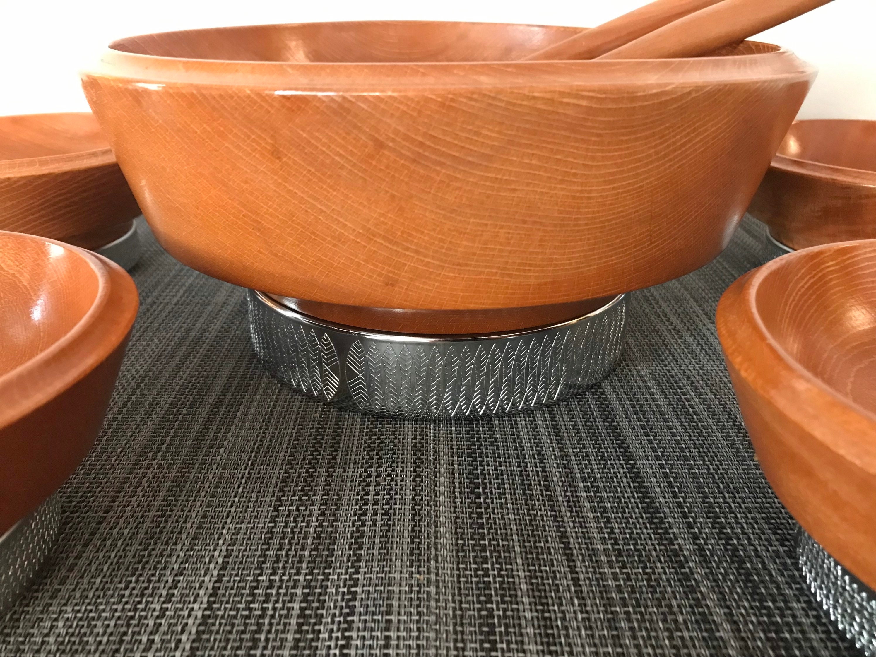 Vintage Hellerware 7 Pc. Wooden Salad Bowl Serving Set - 1 Large / 6  Individual