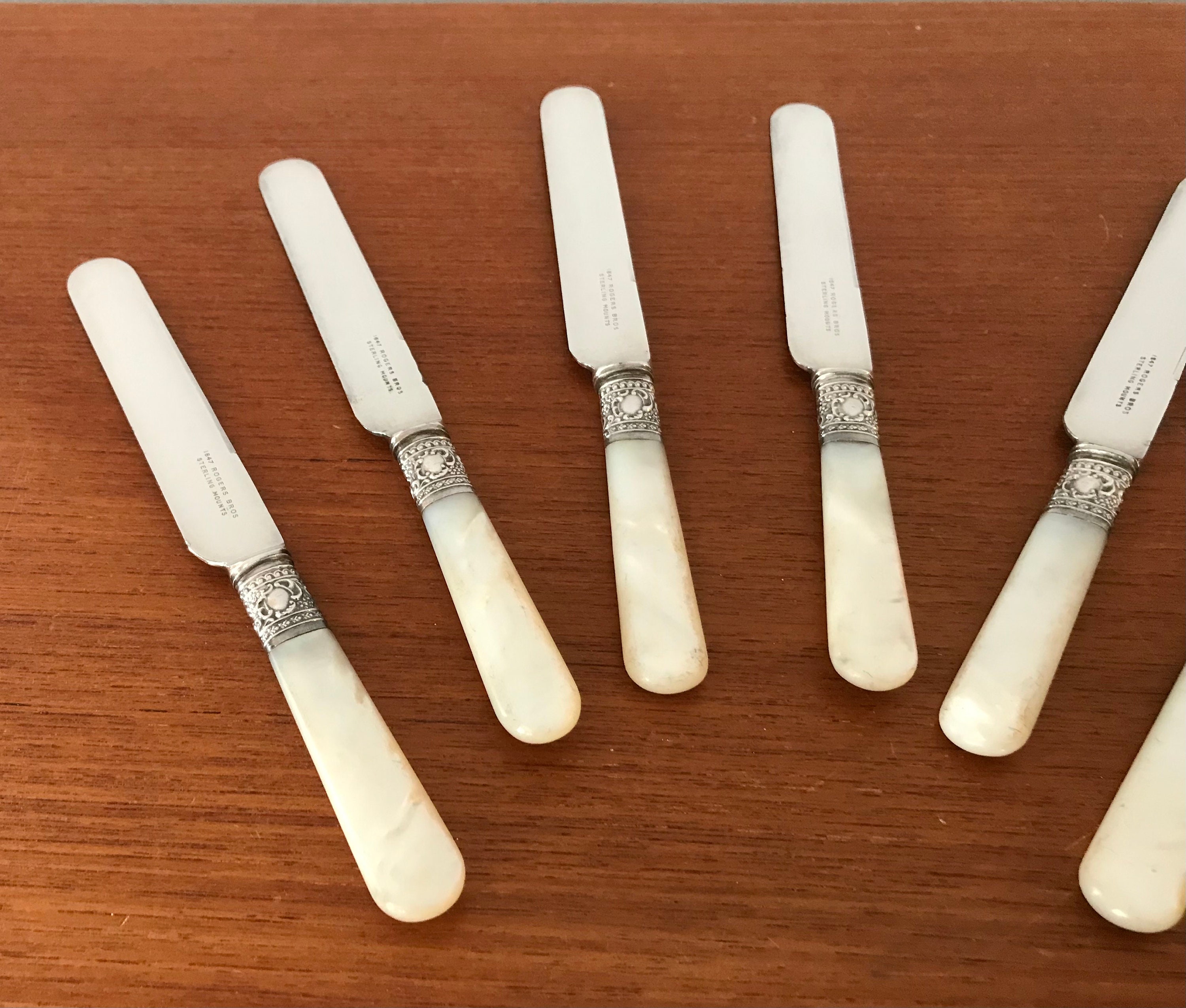 Antique 1847 Rogers Bros Luncheon Knives: Mother of Pearl