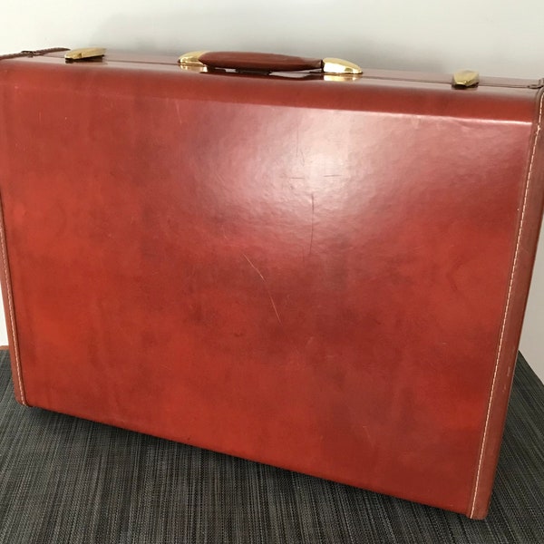 1940’s Samsonite Hard Sided Suitcase, Shwaydor Bros Denver, 2 Compartments, Pants Rack, Brass Hanger Rod, Vintage Men’s Suitcase