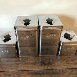 Vintage 1940’s/1950’s Canette Chrome 4 pc. Canister Set, Sugar Flour Tea Coffee