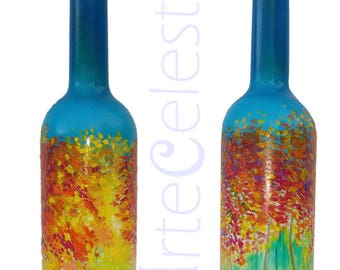 Hand-Painted Autumn Trees Bottle – A Touch of Fall in Glass