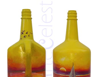 Hand-Painted Sailing Ship at Sunset Bottle – A Journey in Glass