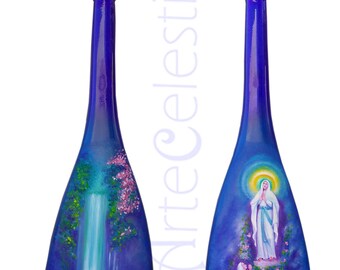Hand-Painted Our Lady of Lourdes Bottle – Grace and Devotion in Glass