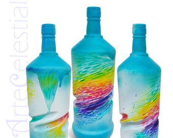 Hand-Painted Abstract Multicolor Bottle – A Burst of Creativity in Glass