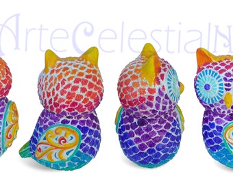 Guardians of Color – Hand-Painted Owl Figurines by Nicolás Vargas (ArteCelestial.com)