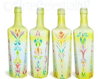 Abstract art hand-painted glass bottle