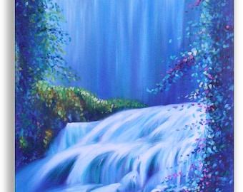 Original Waterfall Painting – Handmade Nature Artwork – Unique Gift for Home or Office Decor