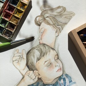 Aquarell Portrait auf Anfrage Custom Watercolour Portrait Ritratto su richiesta Acquerello Su commissione amica mom mother mama giftidea
