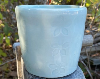 Cup | Ceramic Cup | Handmade Pottery | Flower Cup | Ceramic Cup with Flowers | Flower Pattern | Coffee Cup | Pottery Cup | Celadon Cup