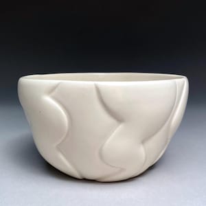Handmade White Ceramic Bowl No. 4, Wheel Thrown Sculptural Stoneware, Foam Impressed Design, Satin Glaze, Unique Pottery Gift