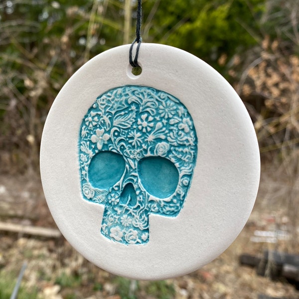 Porcelain Skull Ornament - Turquoise