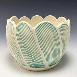 Scalloped Serving Bowl | Serving Bowl | White Ceramic Bowl | Handmade Bowl | Ceramic Bowl | Medium Bowl | Salad Bowl  Bowl | Blue Bowl