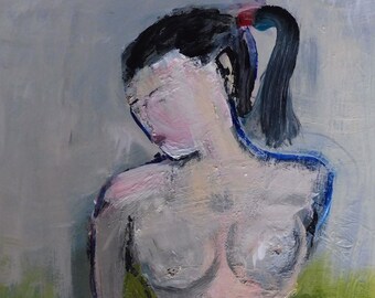 MUJER DESNUDA, Cinta Roja, Posando en el Parque.