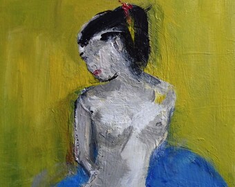 DESNUDO SUTIL FEMENINO, Cinta Roja, sobre Azul.