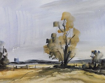 IGLESIA HANBURY, CAMPOS Árbol de tonos amarillos, Worcestershire.