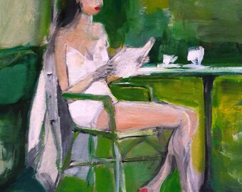 MUJER, VESTIDO BLANCO, Lee y bebe.