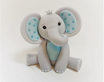 Fondant Elephant Cake Topper: Lt. Blue Polka Dots, Baby Shower, 1st Birthday