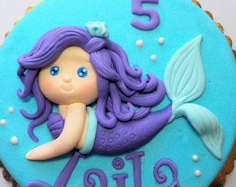 Fondant Mermaid Cake Topper 1st Birthday Baby Shower Under the Sea 4 inches