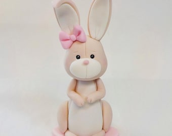 Fondant Bunny with Bow Animal Cake Topper Rabbit 1st Birthday Baby Shower