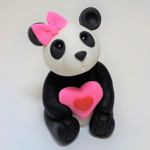 Fondant Panda Bear Cake Topper: Pink Bow & Heart, Baby Shower