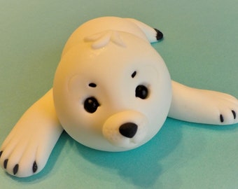 Fondant Baby Seal Cake Topper 1st Birthday Shower Winter Theme Snow Pup Artic Animal