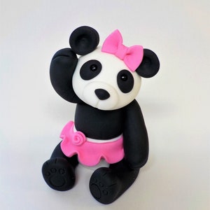 Panda Bear Fondant Cake Topper 4 Inch 1st Birthday Baby Shower Pink Bow ...