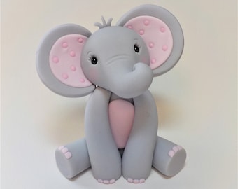 Fondant Elephant Cake Topper: Pink Polka Dots, Baby Shower, 1st Birthday
