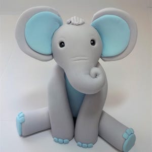 Fondant Elephant with Lt. Blue Cake Topper 3.5 inches Boy 1st Birthday Baby Shower Decoration Color Optional