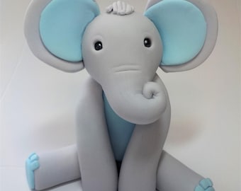 Fondant Elephant Cake Topper: Lt. Blue 1st Birthday Decoration