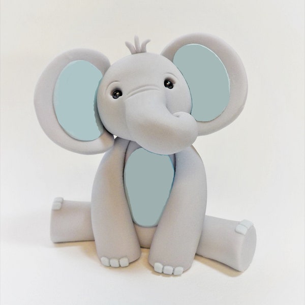 Fondant Elephant with Lt. Blue Animal Cake Topper 3.5 to 4 Inches Baby Shower 1st Birthday Custom Color Option