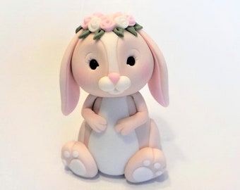 Fondant Bunny Cake Topper: Floral Crown, Baby Shower, 1st Birthday