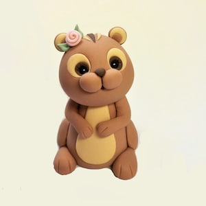 Fondant Squirrel Woodland Animal Cake Topper Gopher Prairie Dog Forest Farm Theme 1st Birthday Baby Shower Flower Optional