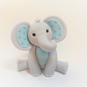 Fondant Elephant with Lt. Blue Animal Cake Topper 3.5 to 4 Inches Baby Shower 1st Birthday Polka Dots Custom Color Option