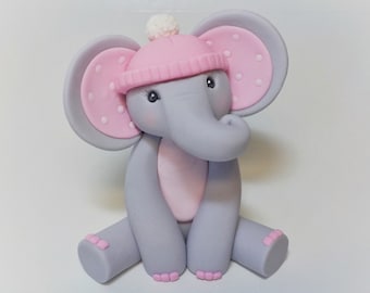 Fondant Elephant Cake Topper: Winter Wonderland, Knit Cap, 3.5 inch