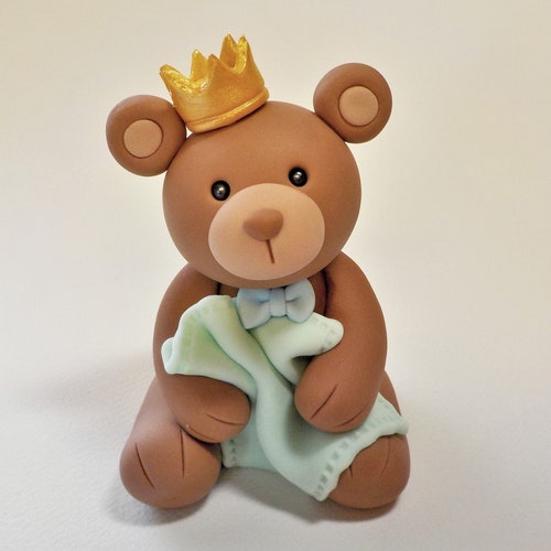 Fondant Bear With Crown Cake Topper Bear Baby Shower Baby Etsy