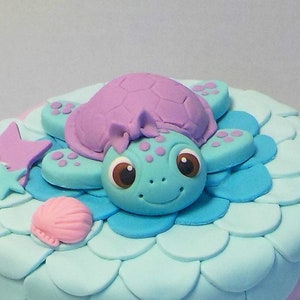 Fondant Sea Turtle Cake Topper 1st Birthday Baby Shower Flower or Bow Option Under the Sea Tortoise  3.5 inches