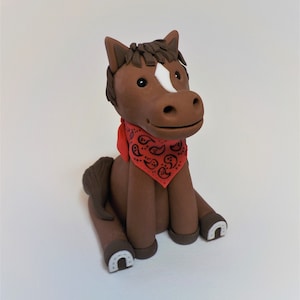 Fondant Horse with Red Bandana Cake Topper 4 Inches Farm Animals Country Color Optional 1st Birthday Baby Shower